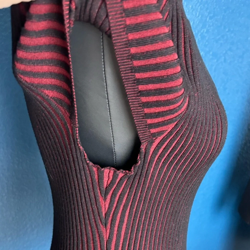 DKNY Black and Red Striped Short Sleeve Top, Shell, form-fitted, stretch - Picture 5 of 13